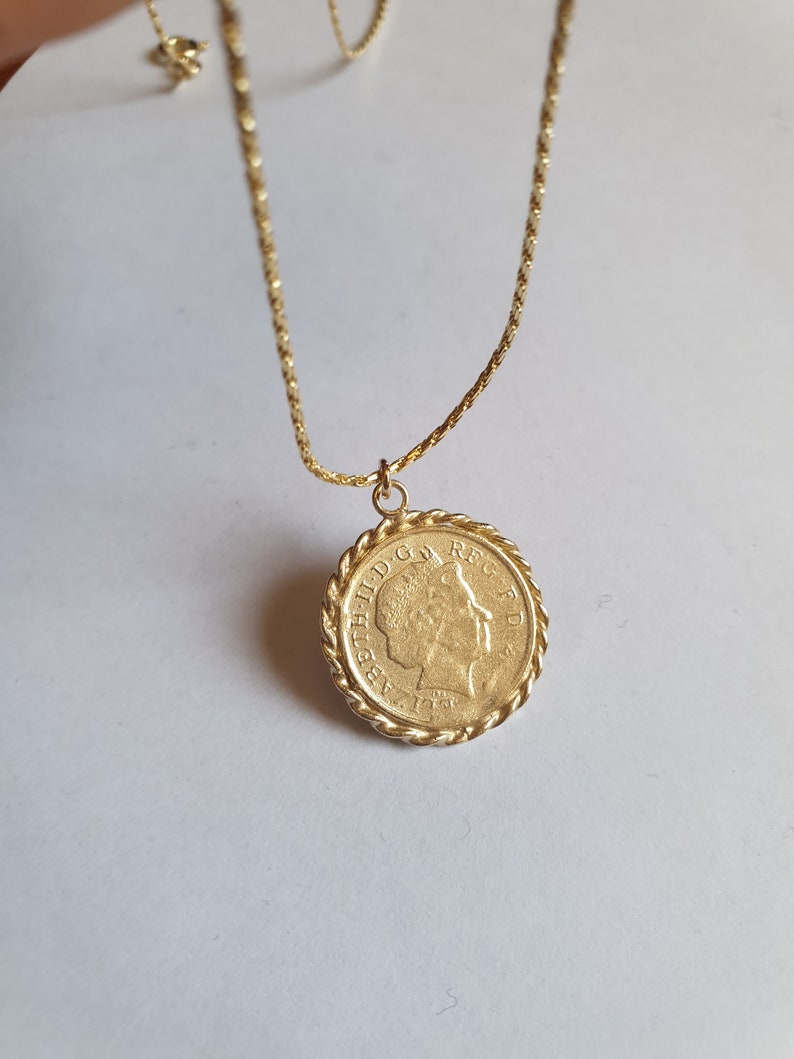 Goldmünze Halskette, Goldmünze Anhänger Halskette, antike Halskette, britische Münze Goldkette, 14k Goldkette Bild 1