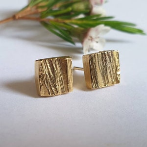 Gold stud earrings, square earrings, square stud earrings, gold earrings studs, gold square studs, rustic stud earrings, small stud earrings 14k gold plating