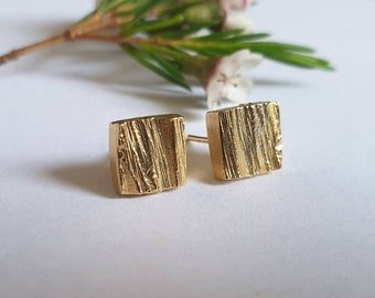 Square earrings, square stud earrings, gold earrings studs, gold square studs, rustic stud earrings, geometric studs, small gold studs