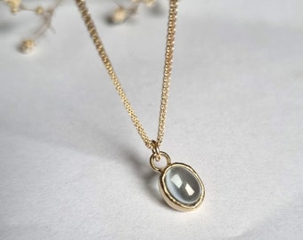 Blue topaz solid gold necklace, 14k gold pendant necklace, December birthstone necklace mom, solid gold Blue Topaz necklace