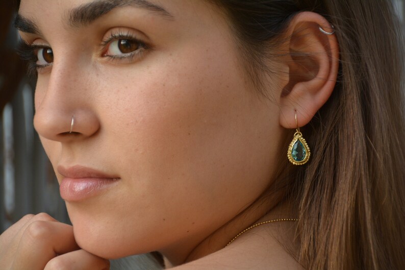 Onyx earrings, Dangle gold earrings, 14k Gold earrings, Teardrop gemstone earrings, Antique style earrings, Romantic jewelry women, Solid 9K zdjęcie 8