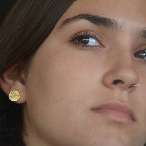Gold stud earrings, coin stud earrings, gold coin earrings, simple earrings, disc earrings, gold coin studs, gold studs, 14k gold earrings image 1