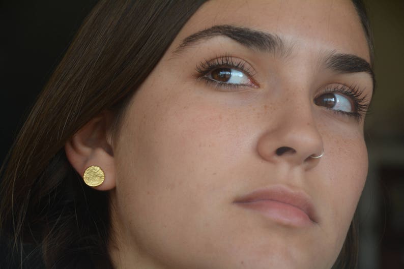 Gold stud earrings, coin stud earrings, gold coin earrings, simple earrings, disc earrings, gold coin studs, gold studs, 14k gold earrings image 1