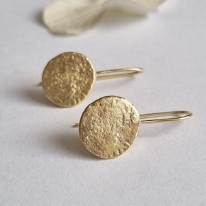 Gold disc earrings, Gold drop earrings, 14k gold earrings, Antique earrings, Round earrings, Solid gold earrings, Minimalist earrings, 9k