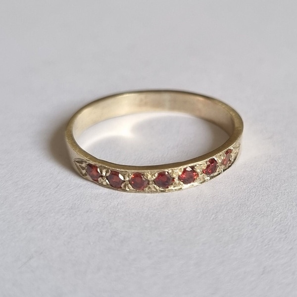 Solid gold Garnet half eternity ring, Garnet stacking ring, stacking gemstone rings, January birthstone ring, Garnet 14k gold ring