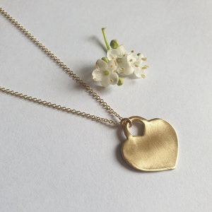 Heart pendant necklace, Solid gold heart necklace, 14k gold necklace, Heart jewelry, Romantic jewelry for women, Boho gold necklace, 9K image 6