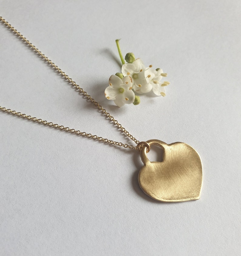 Heart pendant necklace, Solid gold heart necklace, 14k gold necklace, Heart jewelry, Romantic jewelry for women, Boho gold necklace, 9K image 6