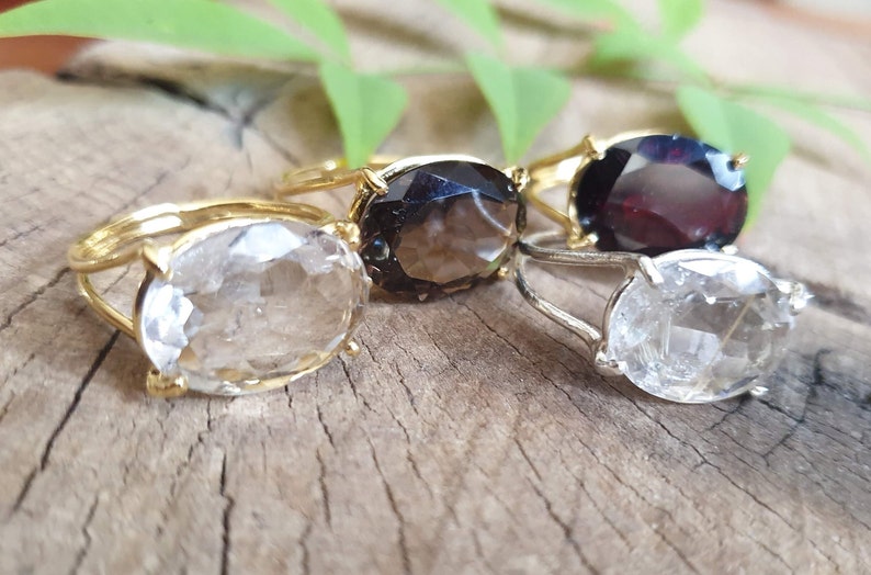 Statement 14k gold ring, Smokey quartz ring, Rutile quartz, Garnet ring, Labradorite ring, Oval ring, Big gemstone ring, 9k solid gold ring image 7