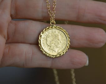 Collier pièce d'or, pendentif pièce d'or, collier pièce de monnaie, collier ancien, collier en or délicat, collier en or de tous les jours, collier de demoiselle d'honneur