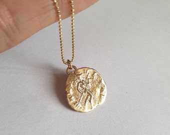 Antique Coin pendant necklace, 14k gold necklace, gold coin necklace, Roman coin necklace, 9k coin necklace, solid gold necklace