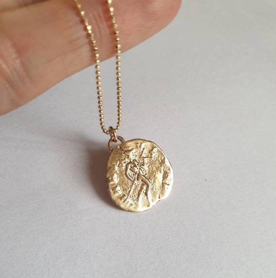 Antique Coin Pendant Necklace, 14k Gold Necklace, Gold Coin Necklace, Roman Coin  Necklace, 9k Coin Necklace, Solid Gold Necklace 