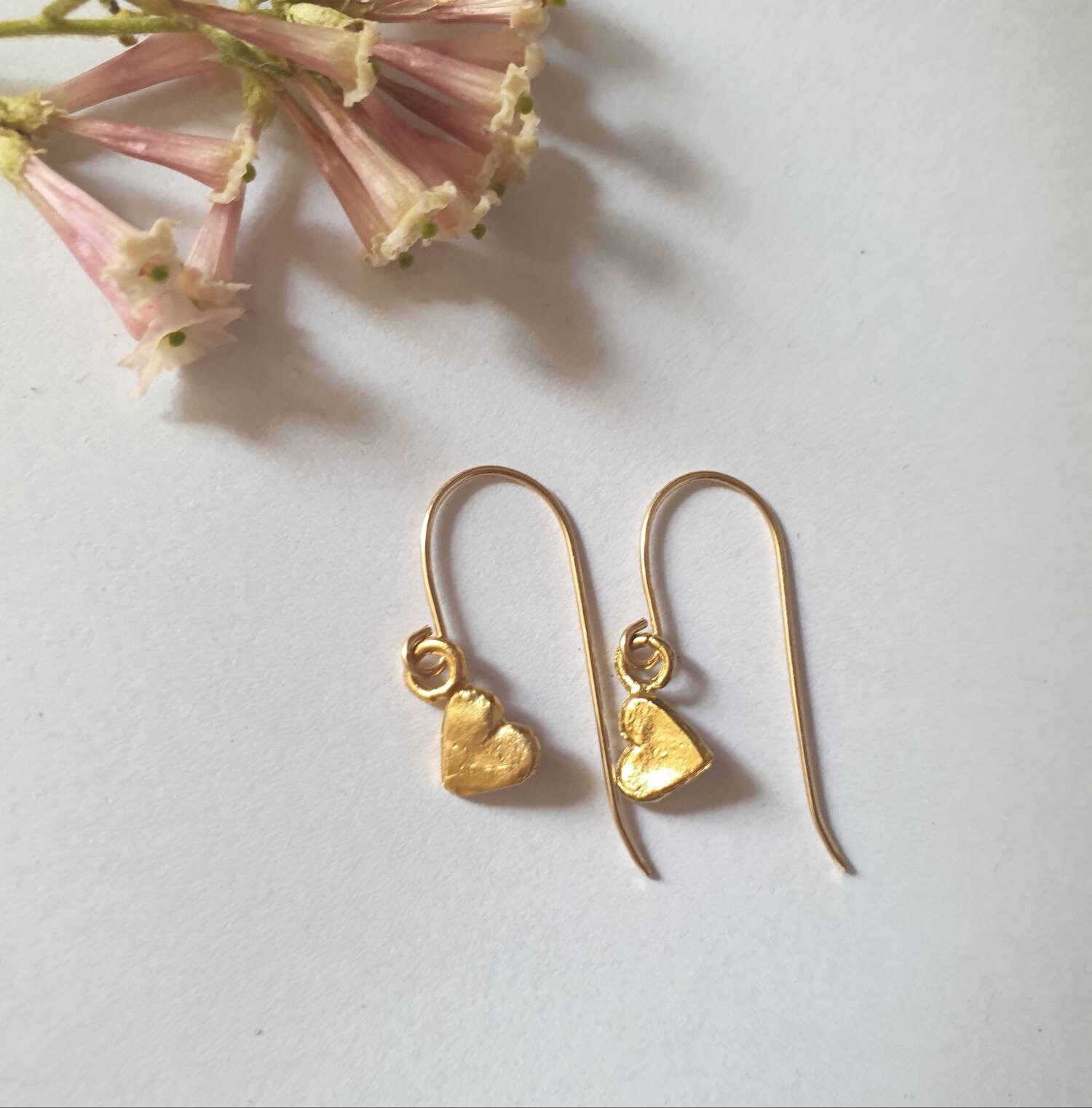 Solid gold earrings 14k gold heart earrings dangle heart | Etsy