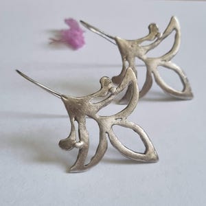 Statement Earrings, Silver Flower Drop Earrings, Nature Jewelry, Large Silver Earrings, Drop Flower Earrings, Nature Earrings