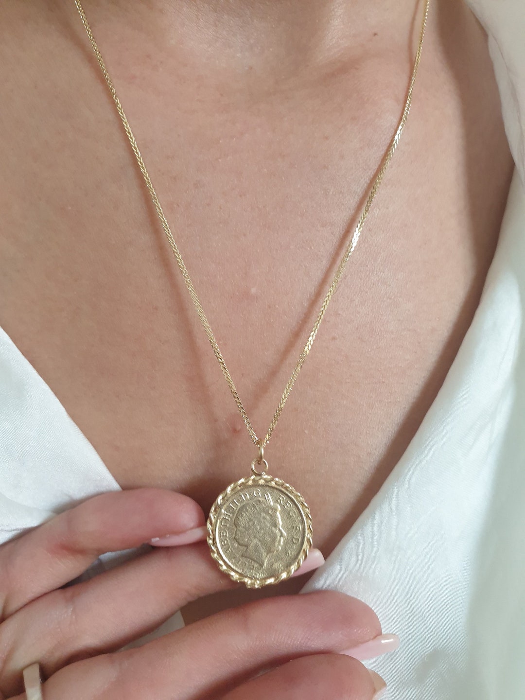 Solid Gold Coin Necklace, 14k Gold Necklace, Gold Coin Pendant Necklace,  Antique Necklace, British Coin Gold Necklace, 14k Gold Necklace -   Canada