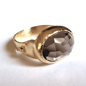Smoky quartz ring, 9k gold gemstone ring, Statement gold ring, Antique style ring, Romantic ring, Oval 14k solid gold ring, Feminine jewelry