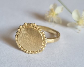 Gold disc ring, gold round ring, gold statement ring, gold cocktail ring, round disc ring, organic design ring, disc ring, matte gold ring