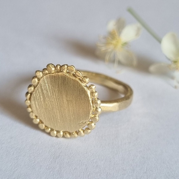 Gold disc ring, gold round ring, gold statement ring, gold cocktail ring, round disc ring, organic design ring, disc ring, matte gold ring