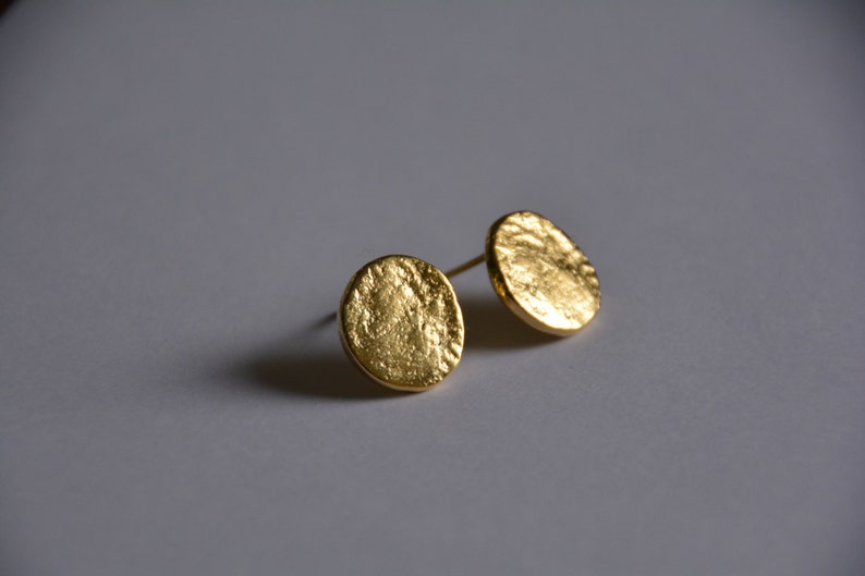 Gold stud earrings, coin stud earrings, gold coin earrings, simple earrings, disc earrings, gold coin studs, gold studs, 14k gold earrings image 6