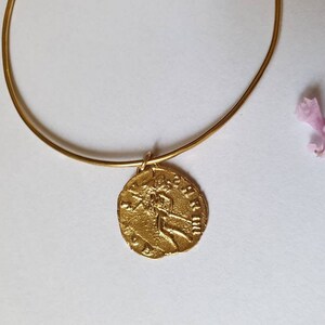 Gold bangle bracelet with coin charm, gold coin bracelet for women image 2