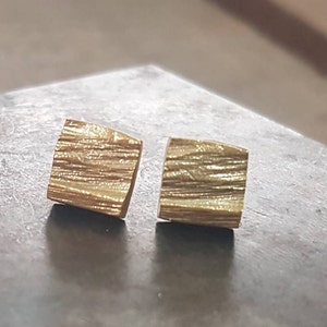 Gold stud earrings, square earrings, square stud earrings, gold earrings studs, gold square studs, rustic stud earrings, small stud earrings image 4