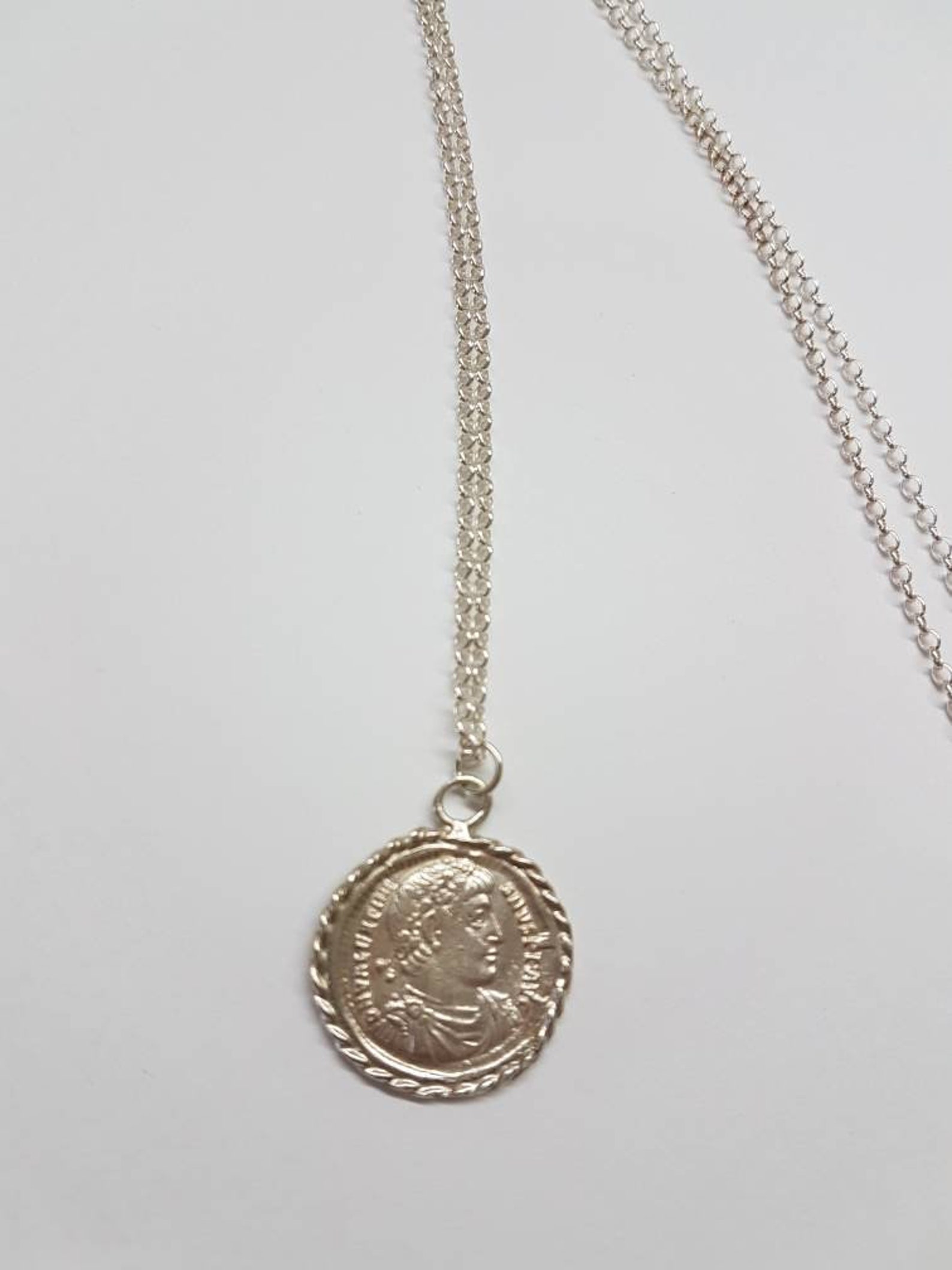 Coin pendant necklace long coin necklace silver coin | Etsy
