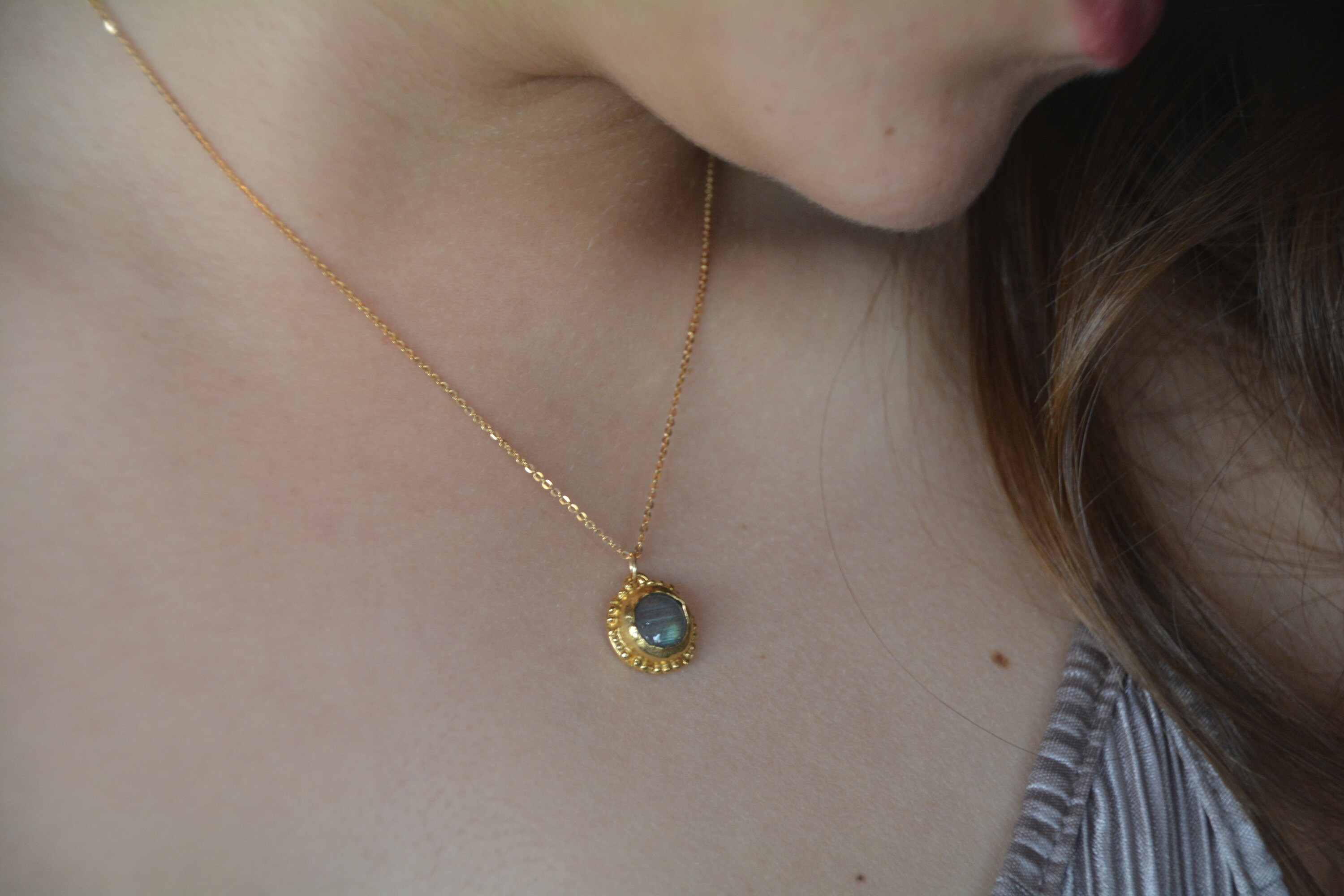 •NYX• rainbow moonstone + aquamarine + gold necklace (18