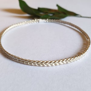 Braided Bangle bracelet, braided bangle, silver braid bracelet, stacking bracelets, bridal bracelet, silver delicate bracelet women