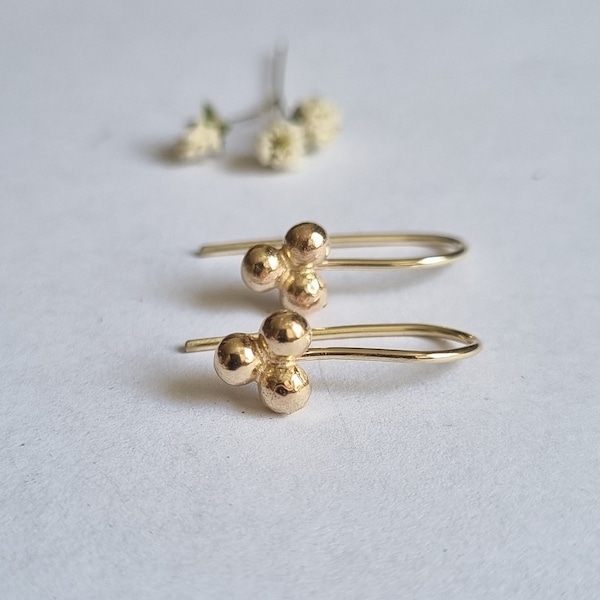 Gold delicate earrings, gold drop earrings, 3 dot earrings, minimalist earrings, bridesmaids earrings, girls earrings, simple design earring