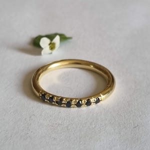 Gold Onyx Ring, Solid gold ring, , Black Onyx Ring, Half eternity ring, Stacking ring mom, Birthstone ring, 14k gold ring