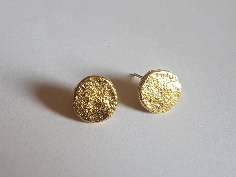 Gold stud earrings, coin stud earrings, gold coin earrings, simple earrings, disc earrings, gold coin studs, gold studs, 14k gold earrings image 4