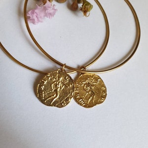 Gold bangle bracelet with coin charm, gold coin bracelet for women image 8