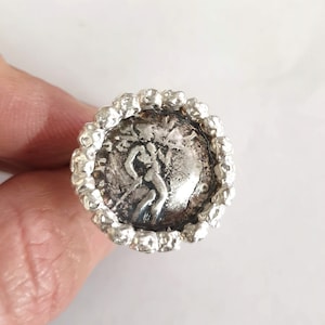 Coin ring women, antique coin ring, cocktail ring, statement ring, signet coin ring, silver signet ring, seal coin ring size 6 7 8 9
