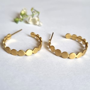 Medium hoop earrings, Gold hoop earrings, open hoop earrings,  gold hoops, handmade hoop earrings, hoop stud earrings, Unique hoop earrings