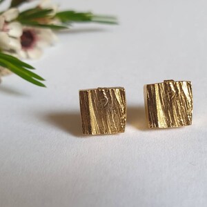 Gold stud earrings, square earrings, square stud earrings, gold earrings studs, gold square studs, rustic stud earrings, small stud earrings image 7