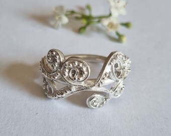 Statement ring, Silver filigree ring, silver paisley ring, one of a kind ring, wide ring, , vintage ring silver, antique ring, romantic ring