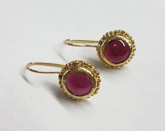 Garnet earrings, solid gold garnet earrings, gold drop earrings, antique earrings, January birthstone earrings, 14k gold earrings