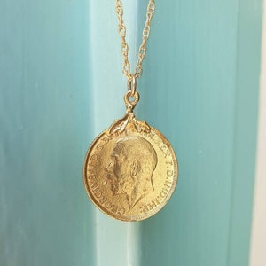 Gold coin necklace, King George V 1911 coin, coin pendant necklace, 14k gold necklace, Moroccan coin necklace, British coin pendant