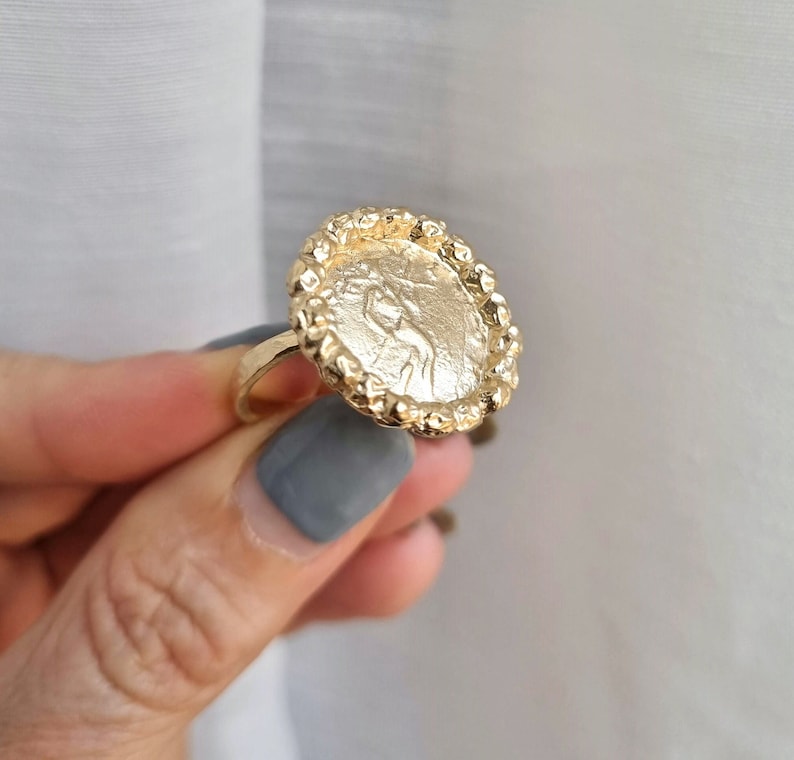 Solid Gold Coin Ring, 14k Gold Ring, Gold Statement Ring, Antique Style ...