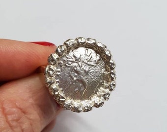 Coin ring women, antique coin ring, cocktail ring, statement ring, signet coin ring, silver signet ring, seal coin ring size 6 7 8 9