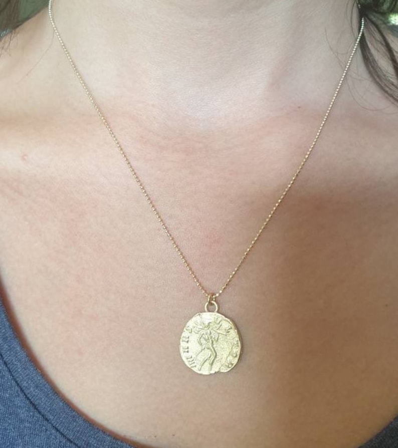 Antique Coin Pendant Necklace 14k Gold Necklace Gold Coin Etsy