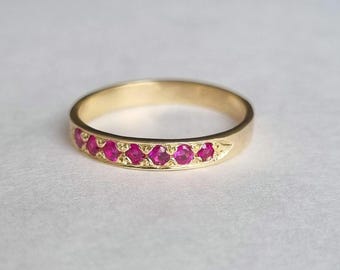 Gold Ruby ring, 14k gold Ring, July birthstone ring, solid gold Ring, Engagement ring, stacking ring, half eternity Ring, Ring for mom