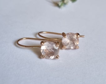 Rose Quartz Earrings, 14k gold earrings, Rose gold Earrings, Solid Gold Earrings, Drop Gold Rose quartz Earrings, Gold Rose Quartz Earrings