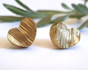 Heart Stud Earrings, 14k Gold earrings, Heart Earrings, Gold stud earrings 14k, Heart earrings gold, Valentine's gift earrings