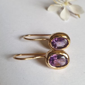 Amethyst earrings, 14k gold earrings, Gold Amethyst earrings, purple earrings, oval earrings, drop earrings, February birthstone earrings