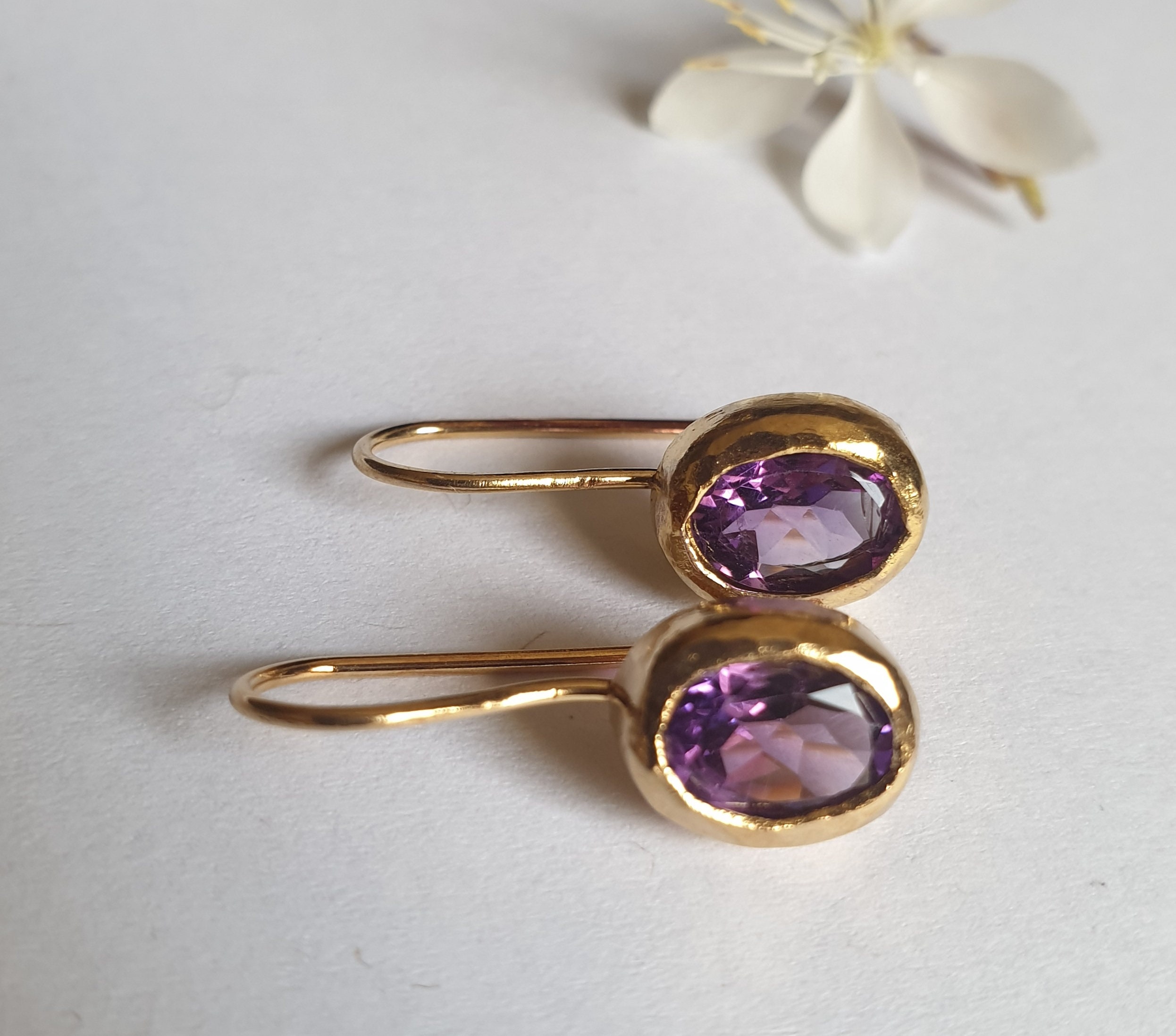 Amethyst Earrings 14k Gold Earrings Gold Amethyst Earrings