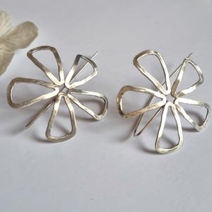 Silver Flower Drop Earrings, Nature Jewelry, Large Silver Earrings, Large Drop Earrings, Nature Earrings, Statement Flower Earrings