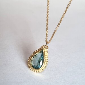 Blue Topaz pendant necklace, 14k gold necklace, Teardrop necklace, Antique style necklace, Gemstone necklace, Vintage style jewelry, 9k Boho image 5