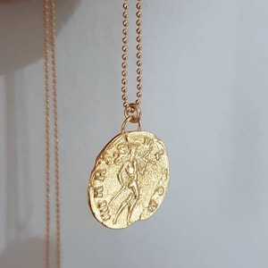 Coin pendant necklace, 14k gold necklace, antique coin necklace, gold coin necklace, gold delicate necklace, antique necklace, Roman coin