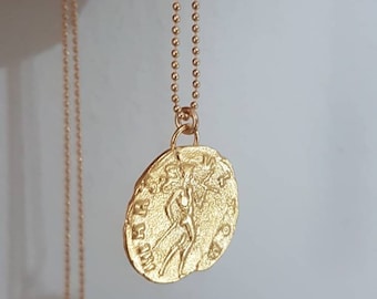 Coin pendant necklace, 14k gold necklace, antique coin necklace, gold coin necklace, gold delicate necklace, antique necklace, Roman coin