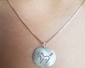 Horse necklace, pendant necklace, cutout horse necklace, horse charm necklace, dainty girls necklace, silver horse necklace